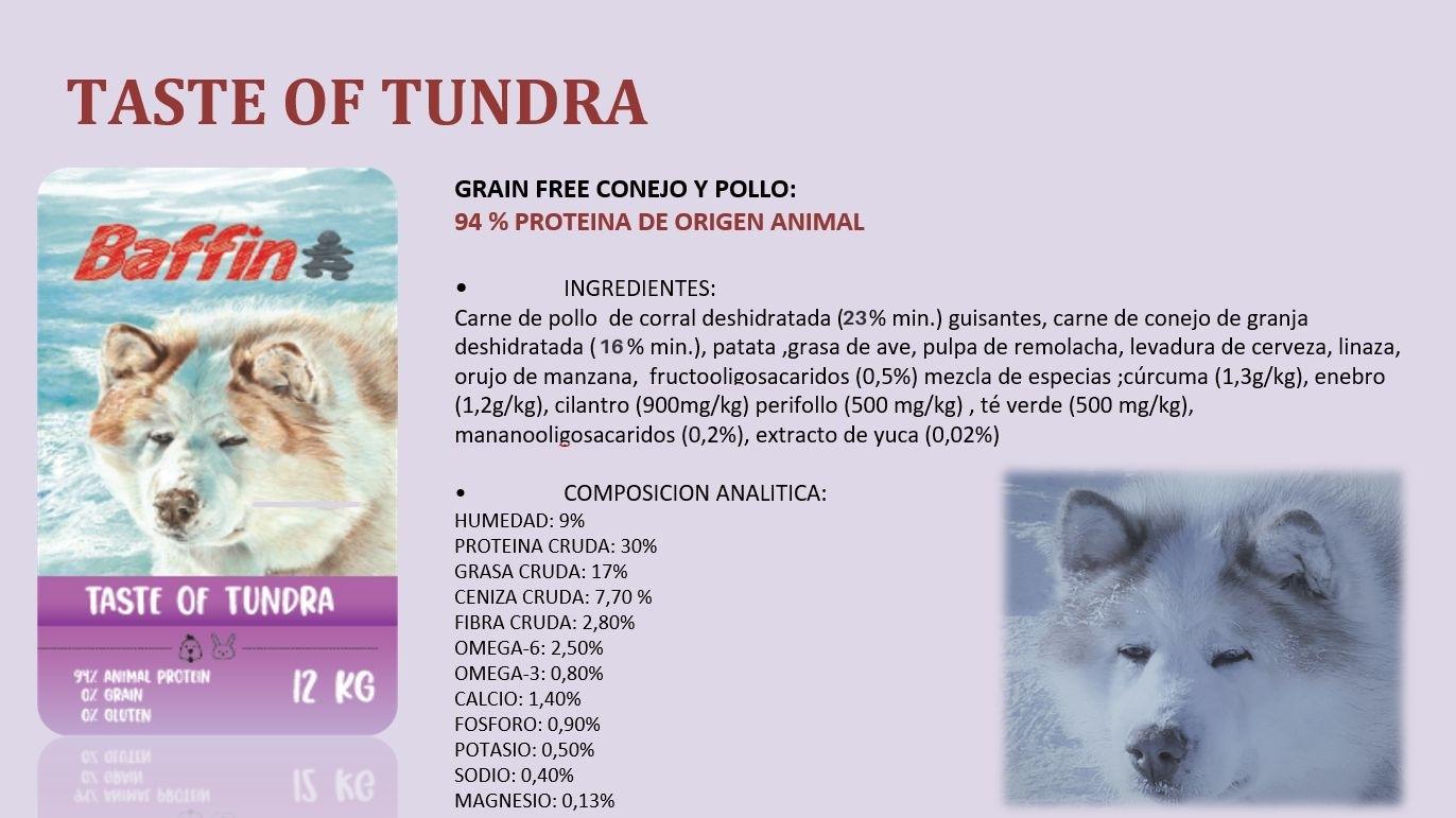 Ficha composiciÃ³n pienso Baffin Taste of Tundra FÃ³rmula de Conejo y Pollo
